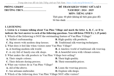 Lớp 9 đề Tiếng Anh GK1 Global Success